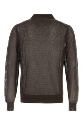 Tom Ford Mens Chocolate Mesh Polo Shirt Silk Cotton