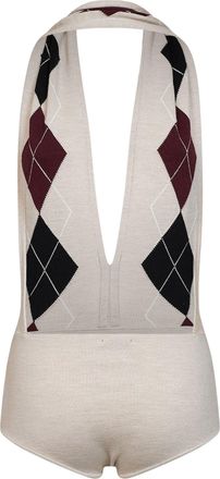 MUGLER Intarsia Argyle Virgin Wool Bodysuit - Beige