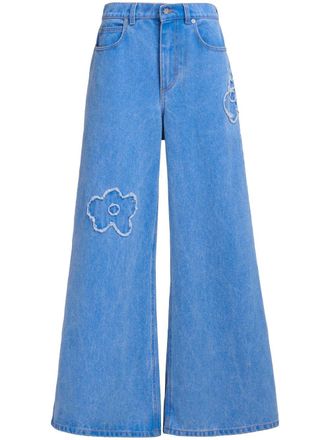 Marni wide-leg jeans - women - Cotton/Cotton/Polyester/Calf Leather - 38 - Blue