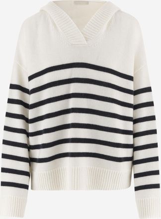 Allude Womens Cashmere Striped Sweater Navy-White Wool Navy/white