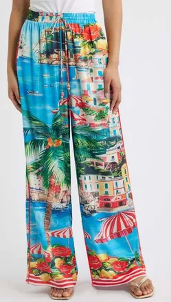 Kulani Kinis Drawstring Wide Leg Resort Pants in Mermaid Cove at Nordstrom, Size X-Large