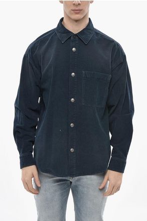 Palm Angels Ribbed Velour Overshirt CURVED LOGO With Chest Pocket size 44