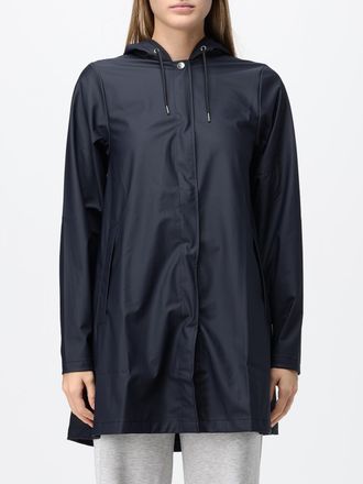 Rains Knee-Length Hooded Raincoat with Button Closure and Slit Pockets