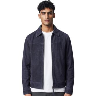 Infinity Leather Mens Navy Goat Suede Harrington Biker Jacket - Bursa - Size X-Large