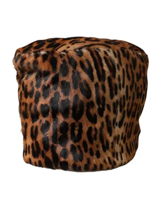 Dolce & Gabbana Brown Leopard Fur Women Bucket Hat Goat Leather