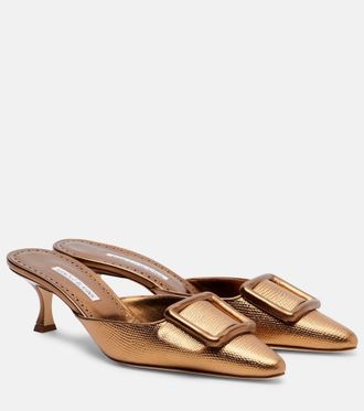 Manolo Blahnik Maysale 50 metallic leather mules