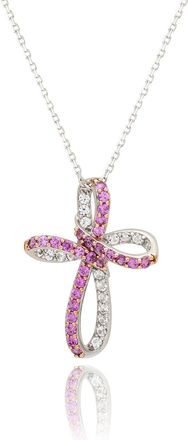 Suzy Levian Sterling Silver Pink & White Sapphire & Diamond Accent Cross Pendant
