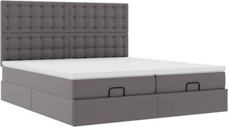vidaXL Cama Otomana Colch&oacute;n Y Led Cuero Sint&eacute;tico Gris 180x200 Cm Vidaxl