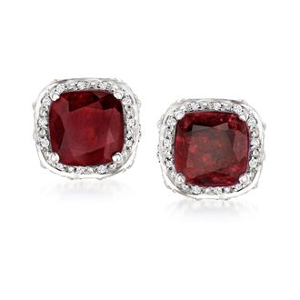 Ross-Simons Ruby and. White Topaz Stud Earrings in Sterling Silver