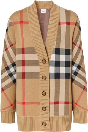 Burberry Caragh Check Cardigan - Dames - Vesten - Beige - XS - Wol - Truien & Vesten
