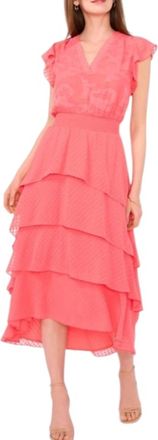 Vince Camuto Ruffled Tiered Chiffon Maxi Dress In Calypso Coral