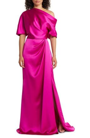 Amsale Gathered One-Shoulder Satin Gown in Fuchsia at Nordstrom, Size 6