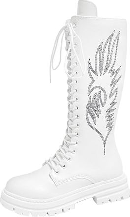 Generic Womens Embroidered Autumn and Winter New Thick High Barrel Boots Plus Size But Knee Long Boots Boots for Women Sexy (White, 6.5)