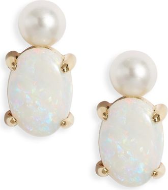 Poppy Finch Opal & Cultured Pearl Stud Earrings in 14Kyg at Nordstrom