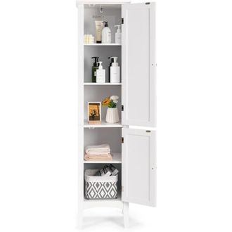 Costway Armario Ba&ntilde;o, Armario Ba&ntilde;o Columna De 5 Niveles, Mueble Ba&ntilde;o, 2 Puertas, 38 X 38 X 160 Cm (blanco) - Costway