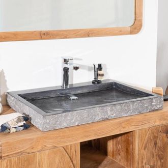 Wanda Collection Wanda Collection - Lavabo sobre encimera grande 70 cm rectángulo de piedra mármol Cosy negro