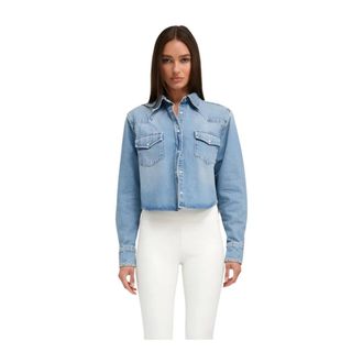 SPRWMN Paradis Denim Cropped Western Button Down - female - SPRWMN - Shirts - Blue - M - Blouses & Shirts