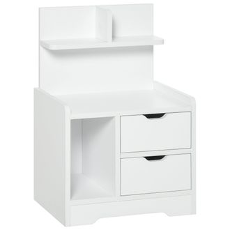 HOMCOM Bedside Table with 2 Drawers and Storage Shelves for Living Room Bedroom Accent Table Small Cabinet - White Modern w/2 Drawer Chest - Home Living | T
