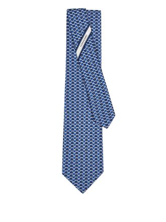 Ferragamo geometric silk tie - Blue