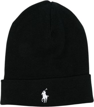 Polo Ralph Lauren Turn-Up Muts met Geborduurd Logo - unisex - Hoeden - Zwart - ONE Size - Katoen - Accessoires