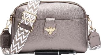 Generic Designer Crossbody Handbag with Chevron Strap, Gold Bee Charm, Available in Green and Grey (Petwer)