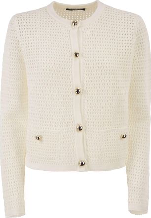 Fabiana Filippi opengewerkt gebreid katoenen vest met knopen met juwelen