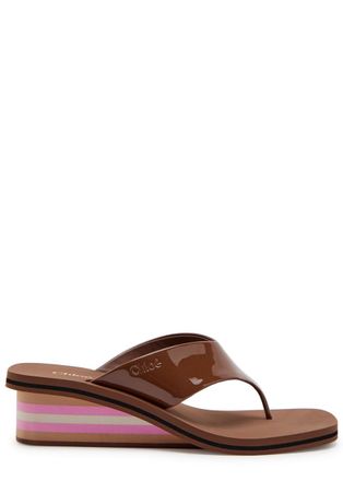 Chlo&eacute; Swimming Cool 45 Patent Leather Wedges - Brown - 37 (IT37/ UK4)