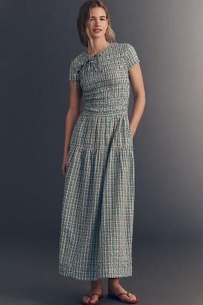 Damson Madder 100% Cotton Ebba Smocked Midi Dress