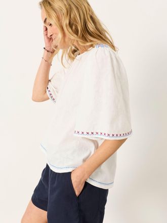 Fat Face FatFace Faye White Flutter Sleeve Top