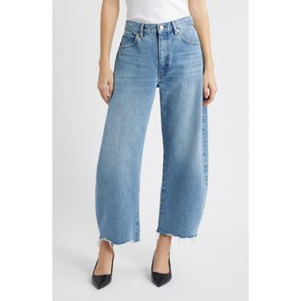 Frame Denim The Bubble Raw Hem Crop Barrel Leg Jeans in Rapture Raw Fray at Nordstrom, Size 32