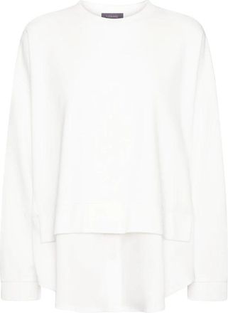Elena Miro Combo Sweatshirt in Punto Milano met Satijnen Imitatie Overhemdzoom - Dames - Sweatshirts - Wit - XS - Satijn - Hoodies & sweatvesten