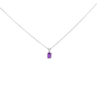 House of Brilliance 14K Gold 6x4MM Oval Shaped Gemstone Solitaire Pendant Necklace in Purple Amethyst | White at Nordstrom