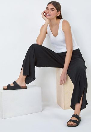 Roman Crinkle Side Split Elastic Waist Trousers