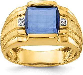 Diamond2Deal 10k Yellow Gold Mens Cr. Sapphire and Diamond Engagement Ring