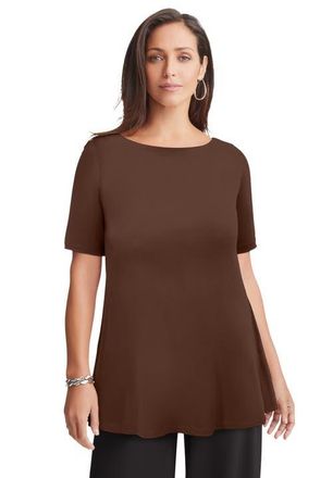 Jessica London Stretch Knit Boatneck Swing Tunic in Rich Brown at Nordstrom, Size Medium