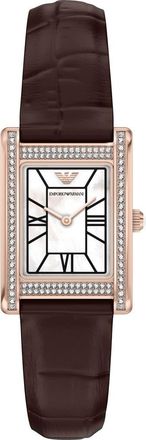 Emporio Armani Genni Mother-of-Pearl Leather Strap Tank Watch, 22mm x 32mm in Brown/rose Gold at Nordstrom