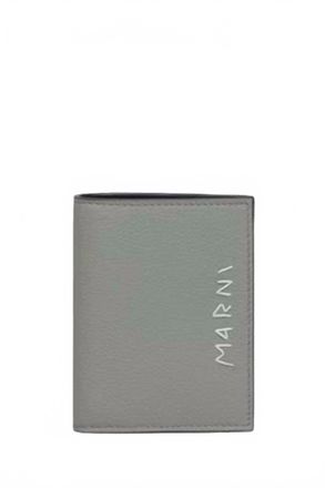 Marni Mens Bifold Logo Leather Wallet In Cement Gray
