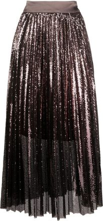 PESERICO pliss&eacute; pleated midi skirt - women - Polyester/Acetate/Cupro/Elastane/Silk - 42 - Brown