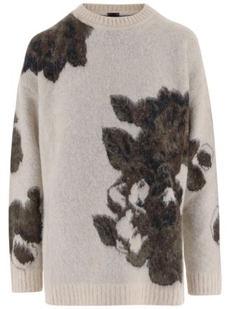 Pinko Wool and Alpaca Blend Sweater with Floral Jacquard Patterns