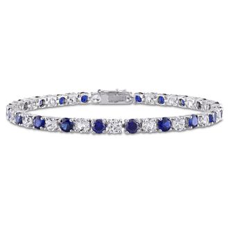 Mimi & Max 14 1/4 CT TGW Created Blue and White Sapphire Bracelet in Sterling Silver