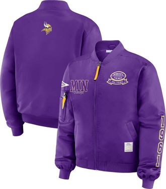 WEAR by Erin Andrews Womens WEAR by Erin Andrews Purple Minnesota Vikings Patch Full-Zip Bomber Jacket at Nordstrom, Size Xx-Large