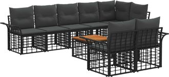 vidaXL Conjunto De Sof&aacute;s De Exterior 9 Uds. Negro Y Gris Oscuro Vidaxl
