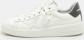 Golden Goose Whitegrey Leather And Glitter Purestar Low Top Sneakers