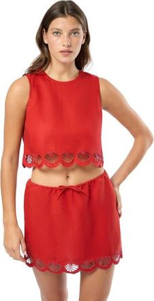 Onia Air Linen Scallop Tank Top in Dark Red at Nordstrom, Size X-Small