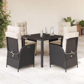 vidaXL Set De Muebles Jard&iacute;n 5 Pzas Con Cojines Rat&aacute;n Sint&eacute;tico Negro Vidaxl