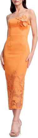 Dress The Population Vivian Floral Strapless Gown in Apricot at Nordstrom, Size X-Large