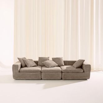 Sweeek Sof&aacute; envasado al vac&iacute;o modular de tela chenilla, 4 plazas, beige