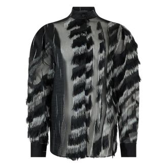Alberta Ferretti Overhemden, Dames, Zwart, S, Polyester, Moderne blouse met een mix van elegante texturen