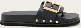 AllSaints Womens Cow Leather Ellie Studded Buckle Leather Sliders, Size: UK 4/ US 7/ EU 37
