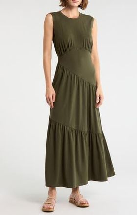 DKNY Gathered Sleeveless Tiered Maxi Dress in Fatigue at Nordstrom Rack, Size X-Large